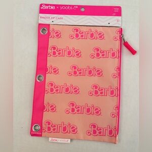 New! Barbie x Yoobi Binder Zip Case 3-Ring Pencil Pouch Pink Logo